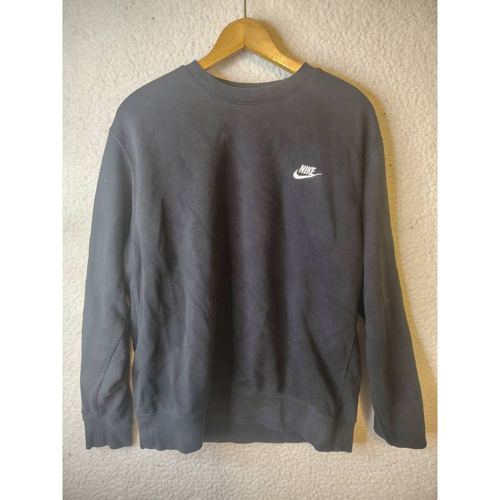 Nike Mens Sportswear Club Fleece Crewneck Sweatshirt Black White Logo XL